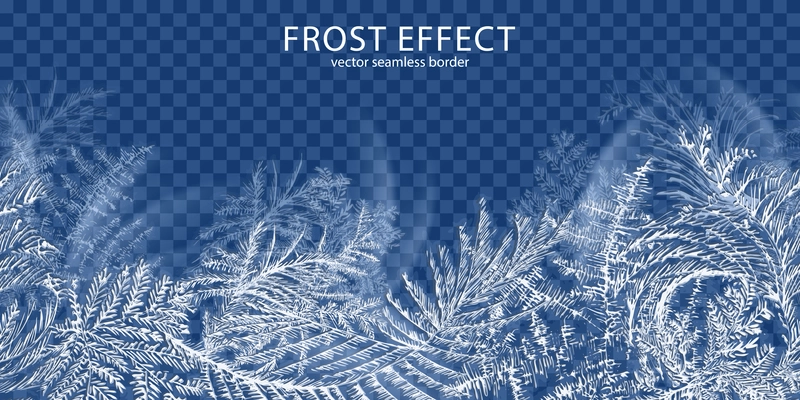 Frost effect transparent background with winter time symbols realistic vector illustration