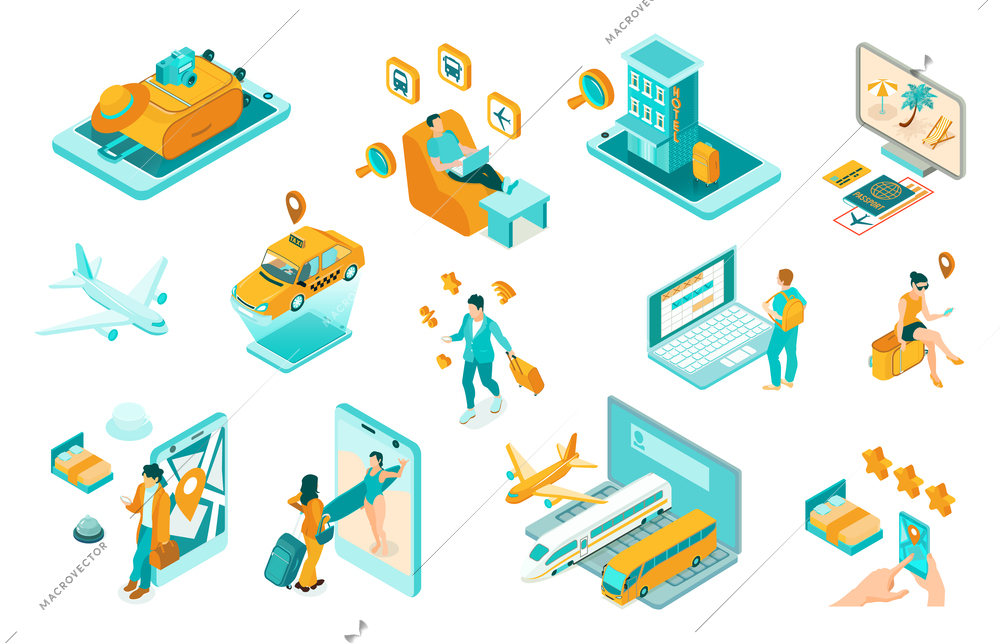 Travel Isometric Set People Planning Vacation Vector Illustration 50052 ...