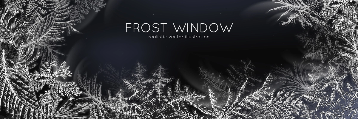 Frost window horizontal black white poster realistic vector illustration