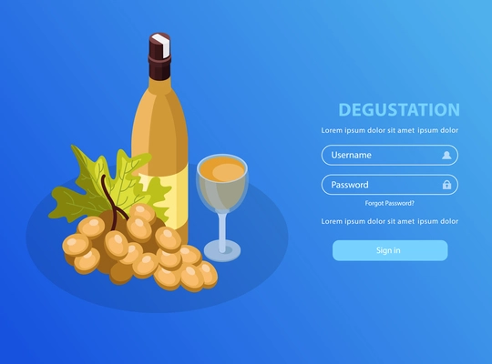 Wine production mobile application background with degustation symbols isometric vector illustration