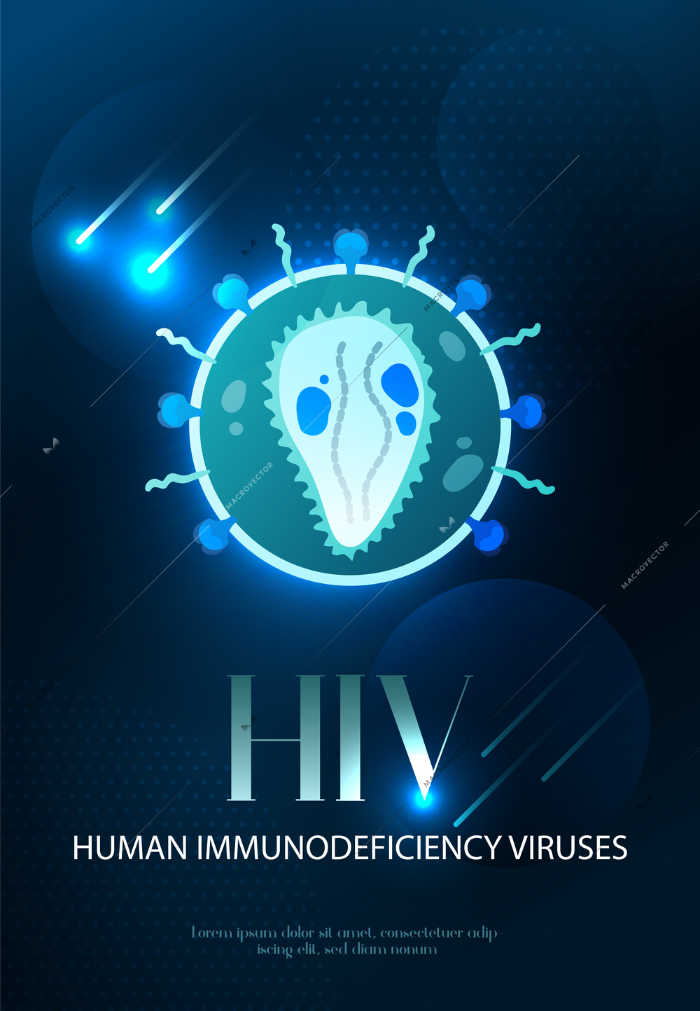 HIV human immunodeficiency virus warning aids awareness public health campaign conspicuous luminous black background poster vector illustration