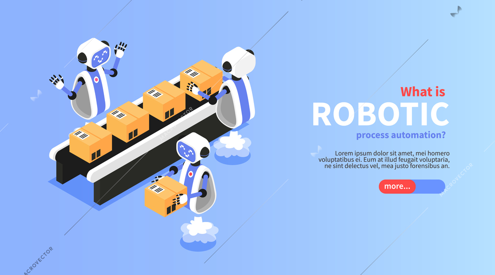 Robotic process isometric poster with industrial conveyor symbols vector illustration