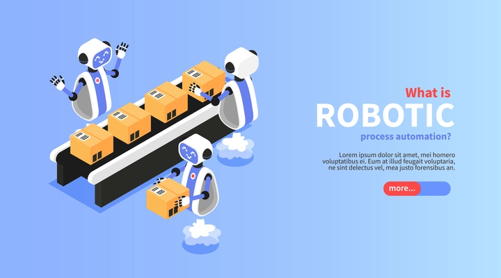 Robotic process isometric poster with industrial conveyor symbols vector illustration