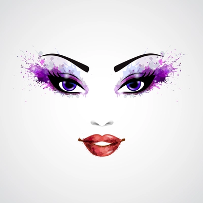 Fashion abstract woman grunge face with purple make-up vector illustration