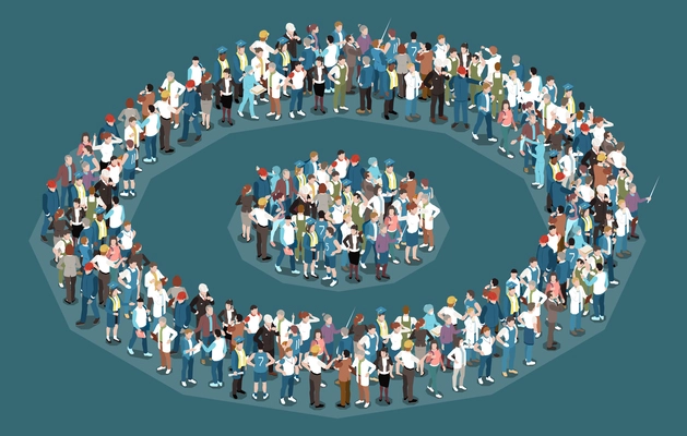 Target audience isometric concept with crowd of people with various professions 3d vector illustration