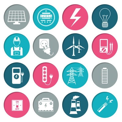 Electricity power energy icons set in white color on circles vector illustration