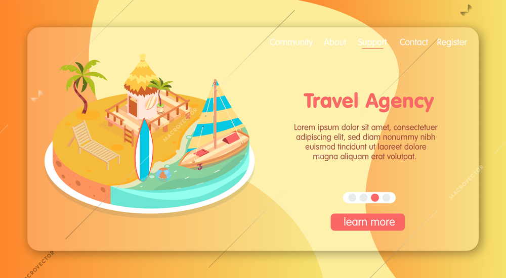 Tropical rest isometric page design with travel agency discounts symbols vector illustration