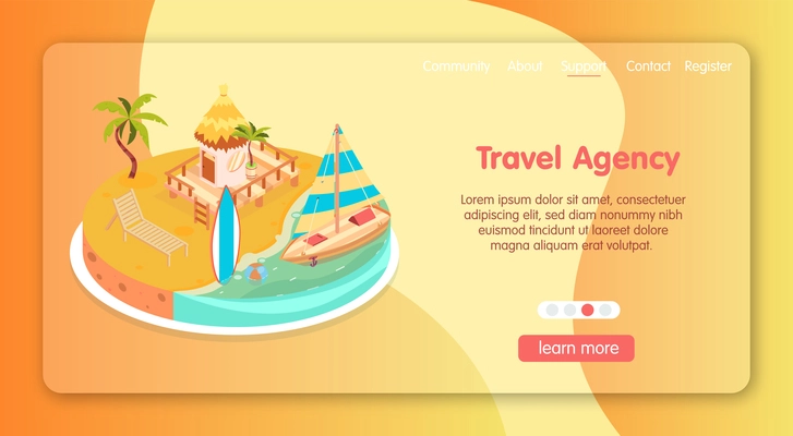 Tropical rest isometric page design with travel agency discounts symbols vector illustration