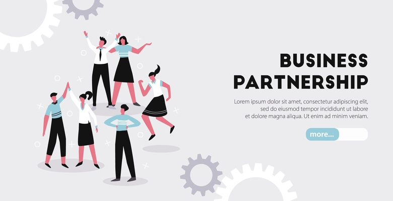 Business partnership advantages basic principles horizontal landing web page banner with teamwork collaboration symbols flat vector illustration