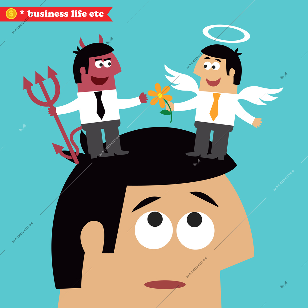 Business life. Moral choice, business ethics and temptation concept vector illustration