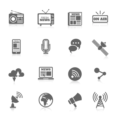 Set of media news tv global technology icons concept of newspaper wireless radio communication vector illustration