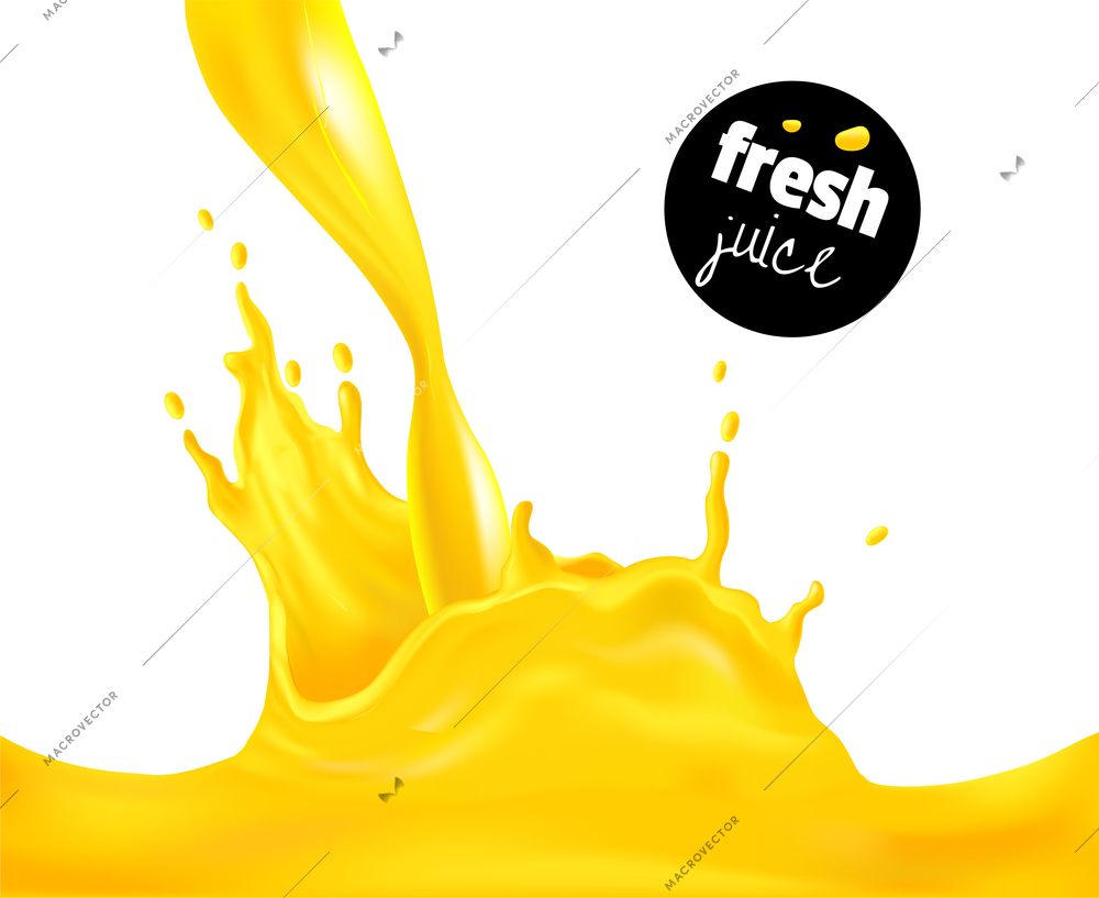 Juice spray and splash realistic background with freah drink symbols vector illustration