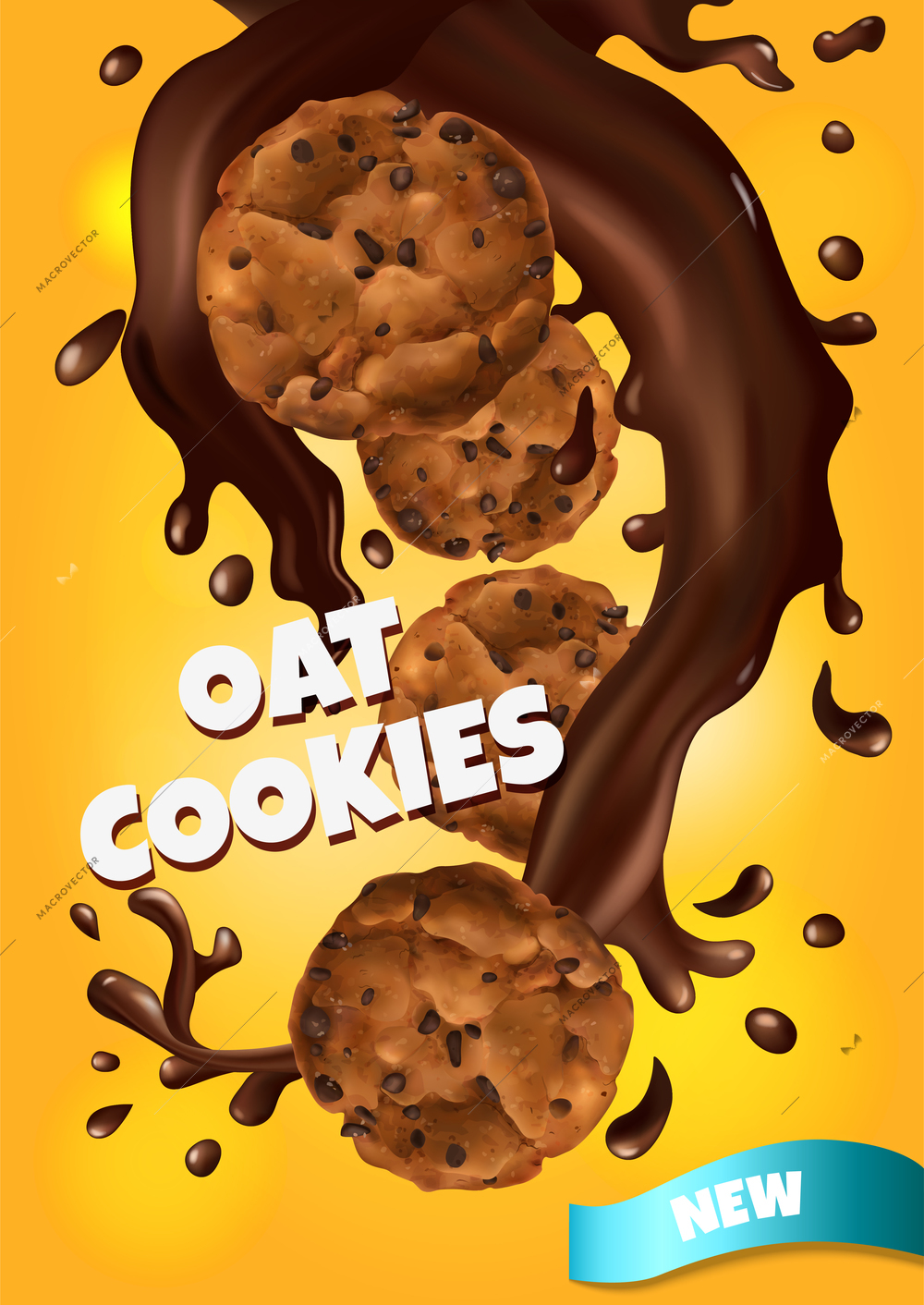 Realistic oat cookies poster with new taste symbols vector illustration