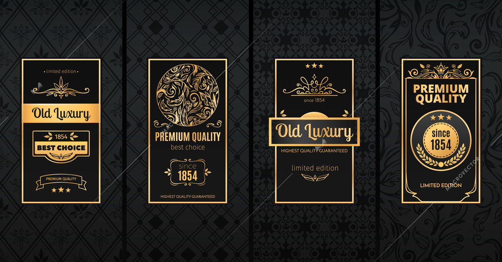 Vintage black and golden labels set for luxury product design realistic isolated vector illustration