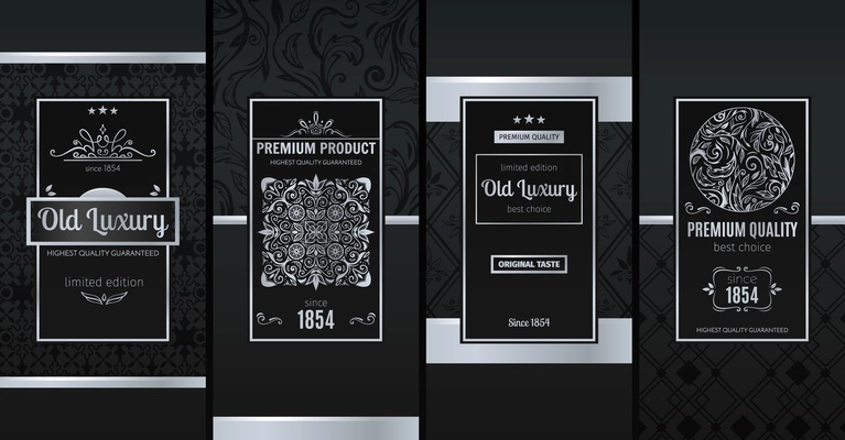 Set of retro luxury monochrome labels for premium quality products realistic isolated vector illustration