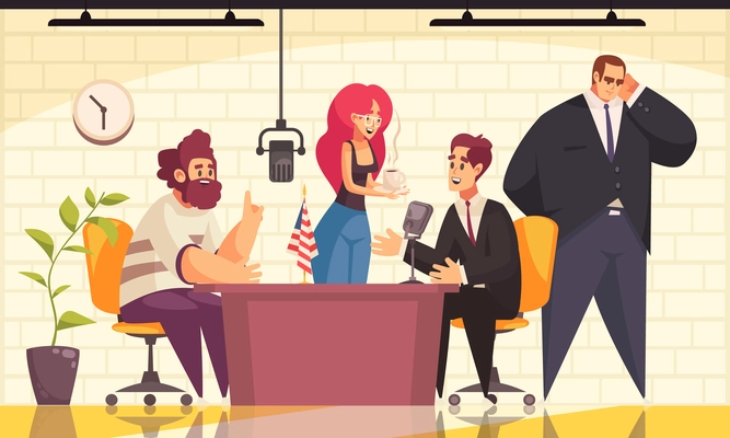 Radio show with politician interview on air symbols flat vector illustration