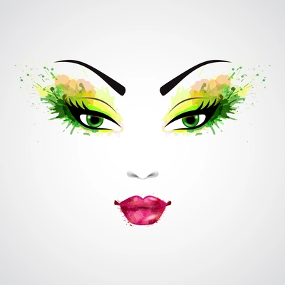 Fashion abstract woman grunge face with green and orange make-up vector illustration