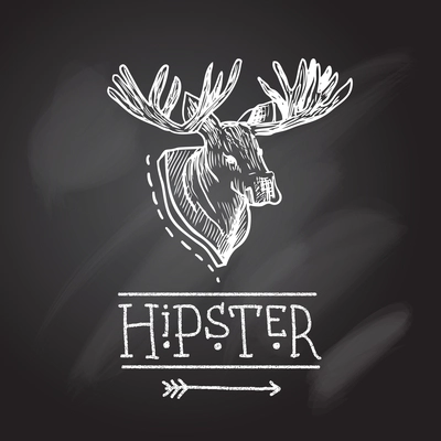 deer head hipster retro poster with text in sketch style on chalkboard vector illustration