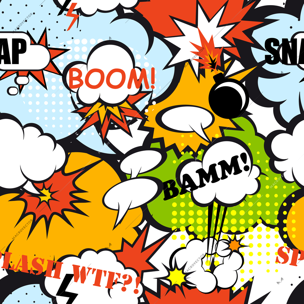 Seamless pop art pattern comic speech bubbles vector illustration