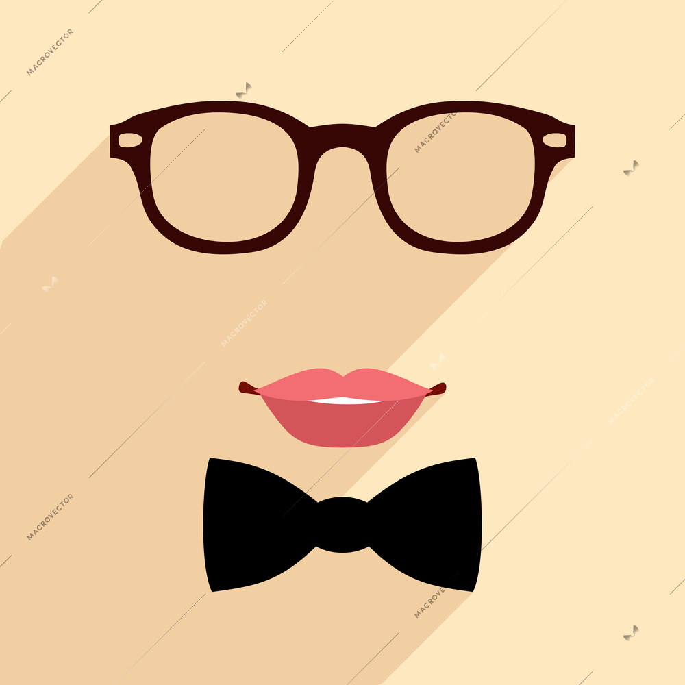 Lips glasses and bow tie design in flat style for fashion vintage hipster concept vector illustration