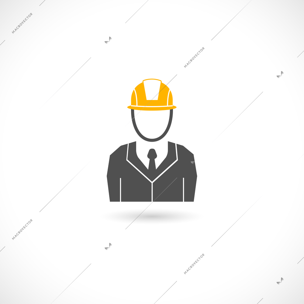 Engineer builder worker in orange helmet hat isolated icon vector illustration