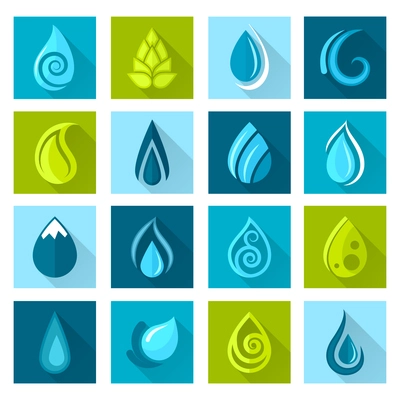 Set of water drops icons set for healthy medicine design in flat style with long shadows vector illustration