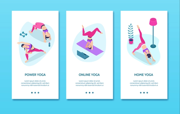 Yoga isometric vertical banners illustrated power exercises online training and home practice isolated vector illustration