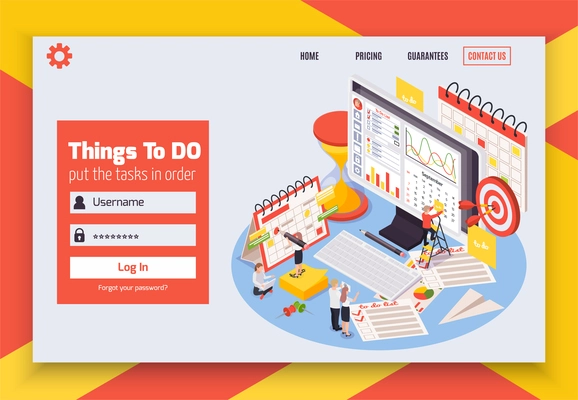 Time management planning schedule isometric composition with things to do put the task in order headline vector illustration