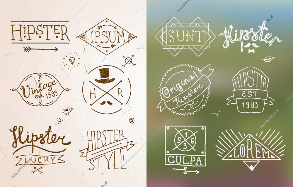 Hipster vintage design calligraphic badge label and emblem in sketch style vector illustration