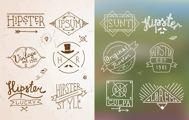 Hipster vintage design calligraphic badge label and emblem in sketch style vector illustration