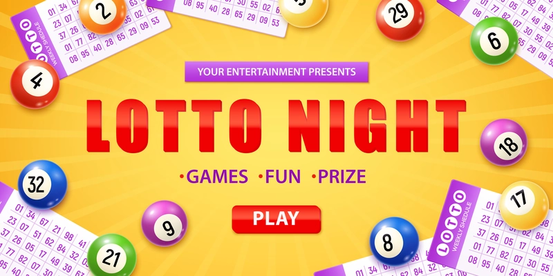 Realistic lotto background with composition of lottery tickets numeric balls and clickable play button with text vector illustration