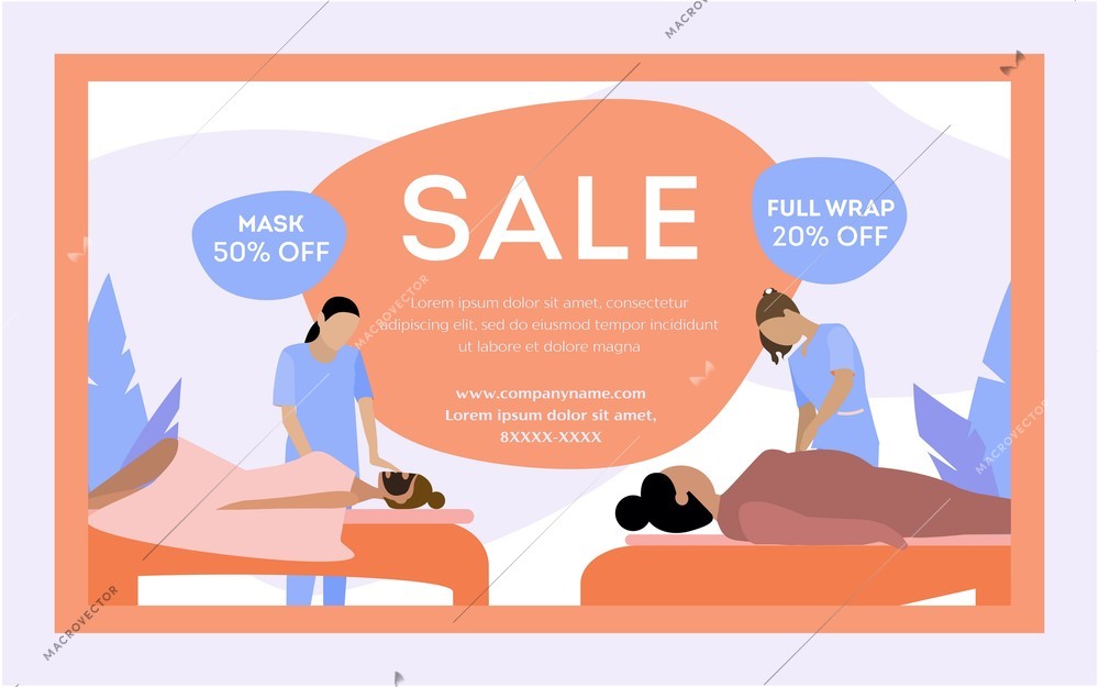 Flat horizontal salon sale banner with sale headlines for mask and full wrap vector illustration