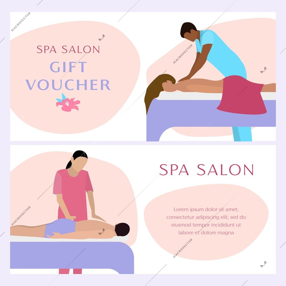 Gift voucher spa banner set with spa salon gift voucher and other description for beauty procedures vector illustration