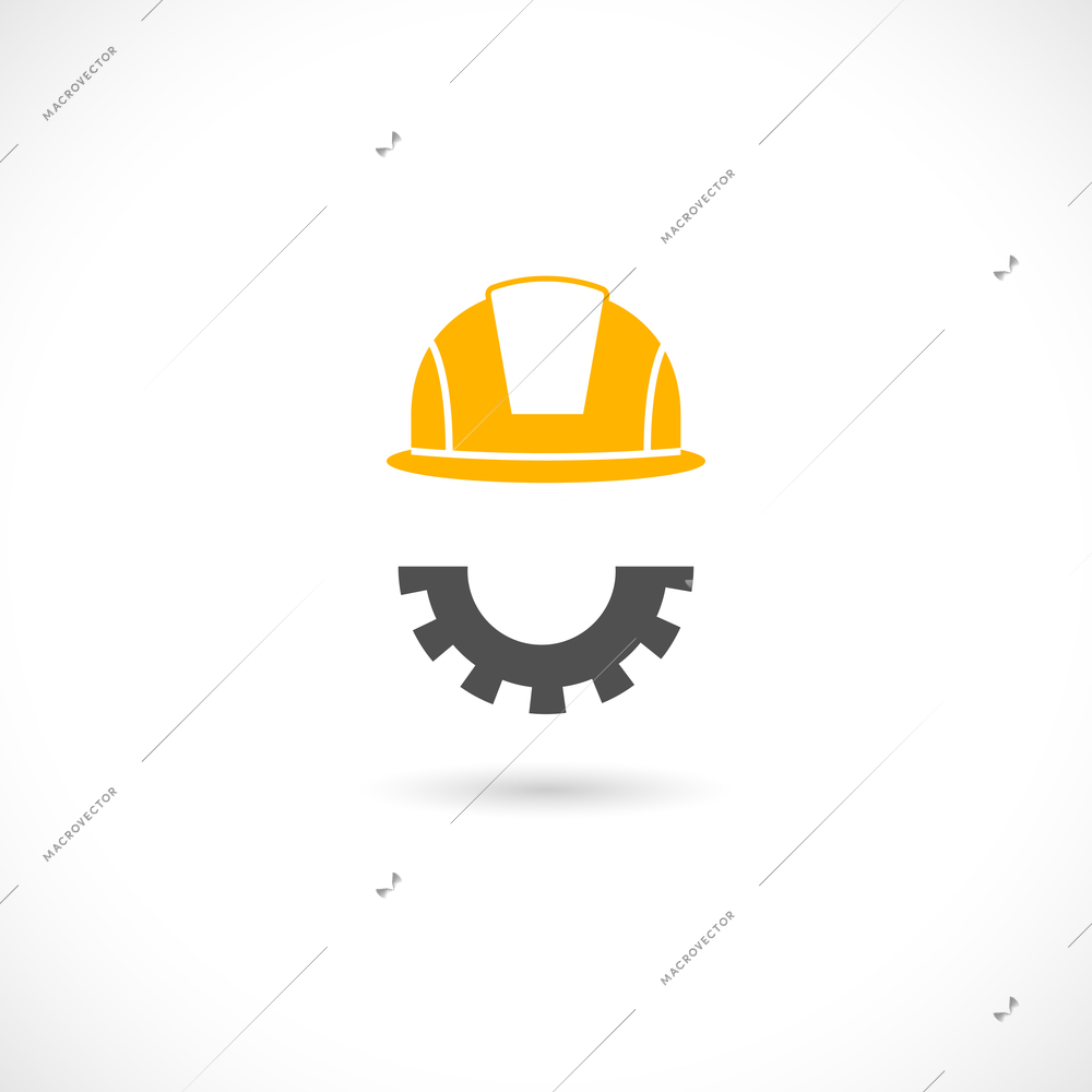 Helmet in orange color of engineer and beard in cog wheel style vector illustration