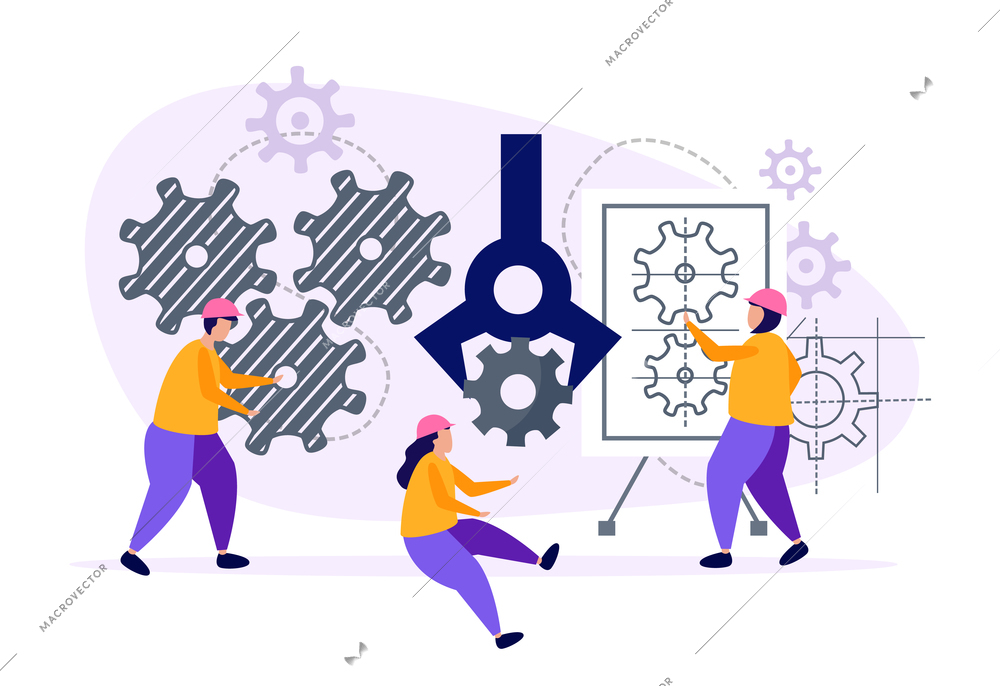 Engineering project composition with planning and measurements symbols flat  vector illustration