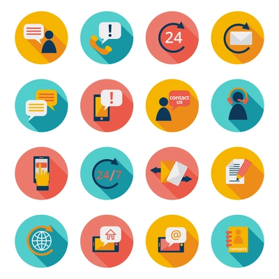 Customer care contacts flat icons set of online and offline support services isolated vector illustration