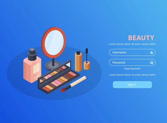 Cosmetics and beauty mobile application with mirror and mascara isometric  vector illustration