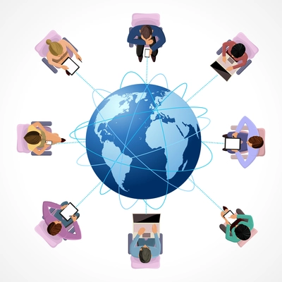 Global connection business network people concept in top view vector illustration