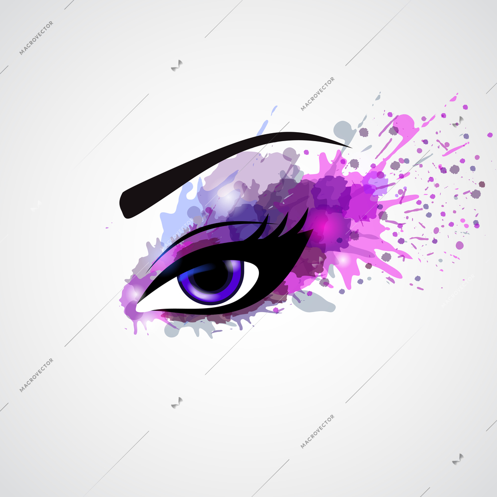 Grunge make up eye in violet color for fashion beauty concept vector illustration