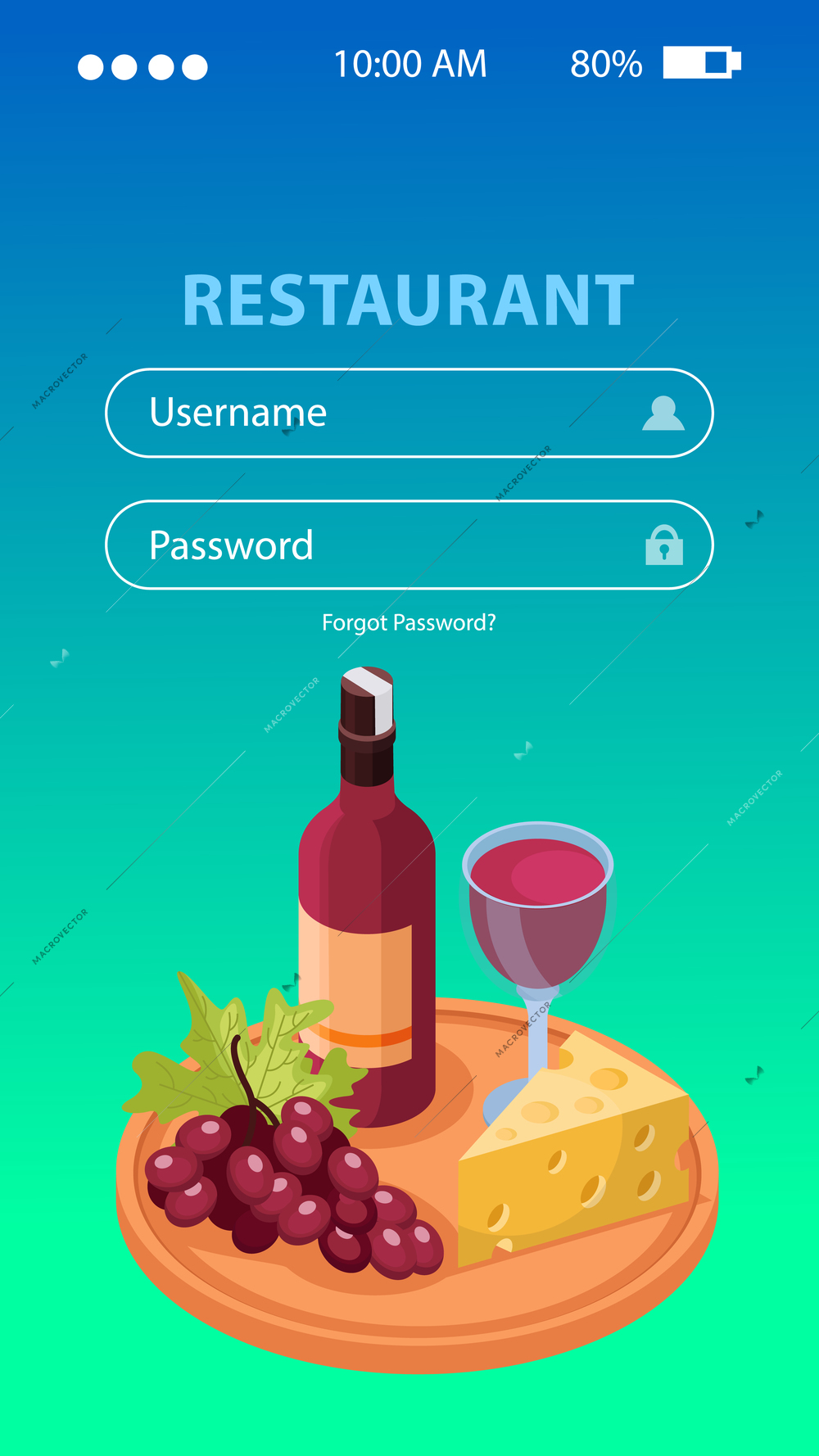 Wine production application background with username and password  isometric vector illustration