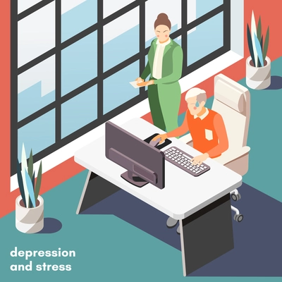 Relationship between internet addiction dependence on cell phone and depression stress anxiety isometric background composition vector illustration