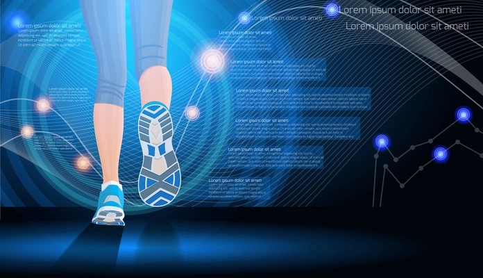 Technology sport background in blue color with female legs vector illustration