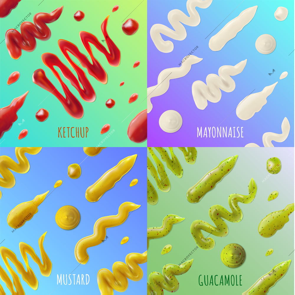 Sauce spots realistic concept icons set with ketchup and mustard isolated vector illustration