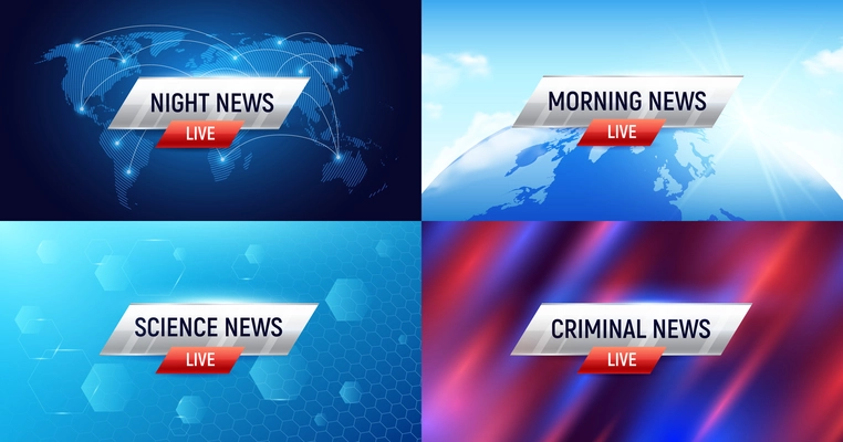 Breaking news set of four horizontal compositions with editable text captions on-screen graphics with backgrounds vector illustration