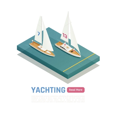 Yachting isometric colored banner with two yachts compete for victory in the water vector illustration