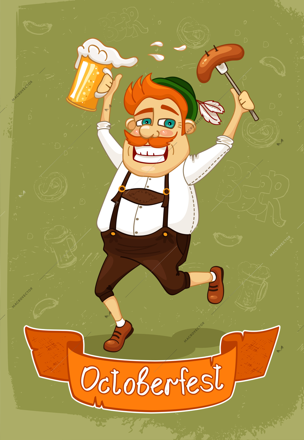 Oktoberfest poster of burger with sausage and beer vector illustration