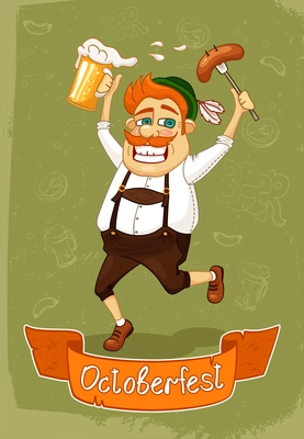 Oktoberfest poster of burger with sausage and beer vector illustration