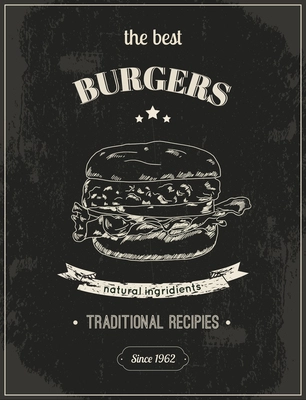 Hamburger vintage retro sketch style poster on chalkboard for restaurant vector illustration