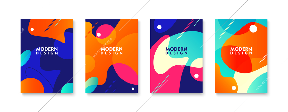 Modern design poster set with abstract elements of different shapes and colors isolated flat vector illustration