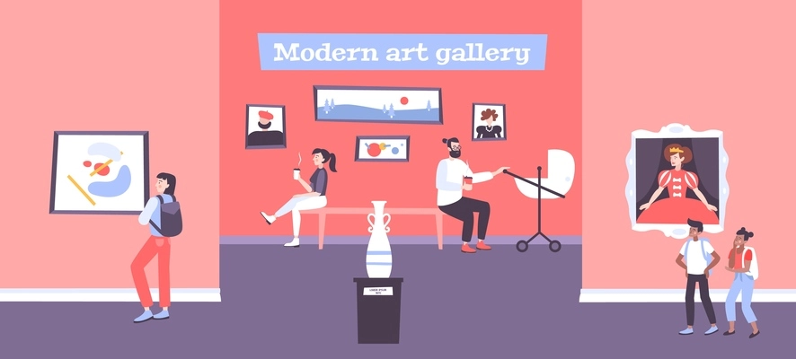 Visual art background with modern art gallery flat vector illustration